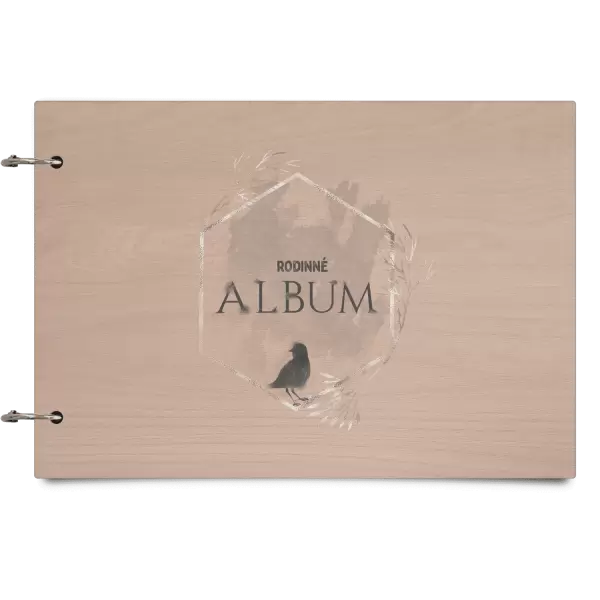 Dřevěné album se sponami Ptáček ve zlatém šestiúhelníku