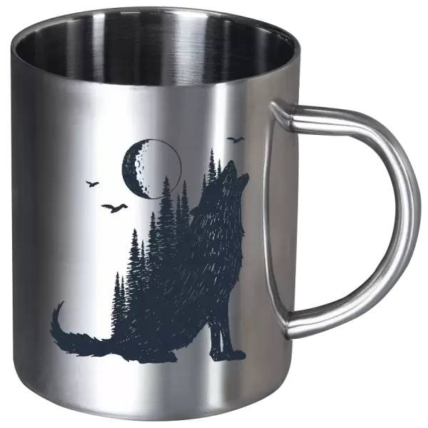 Nerezový hrnek Vlk v lese