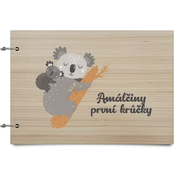 Dřevěné album se sponami První krůčky se jménem - koala
