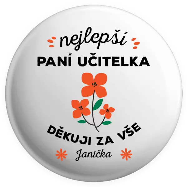 Placka Nejlepší paní učitelka - Jméno