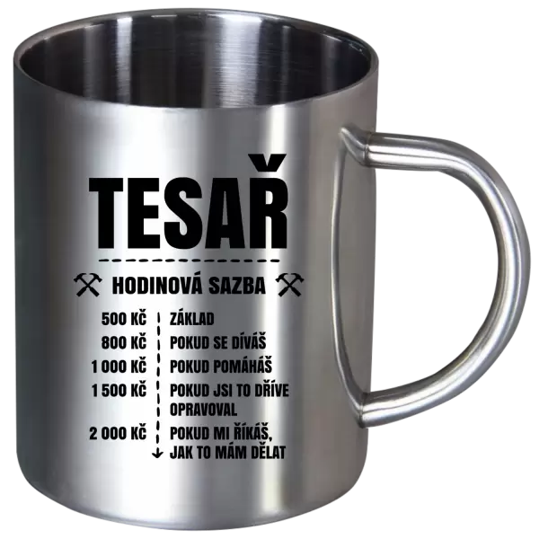 Nerezový hrnek Hodinová sazba - tesař