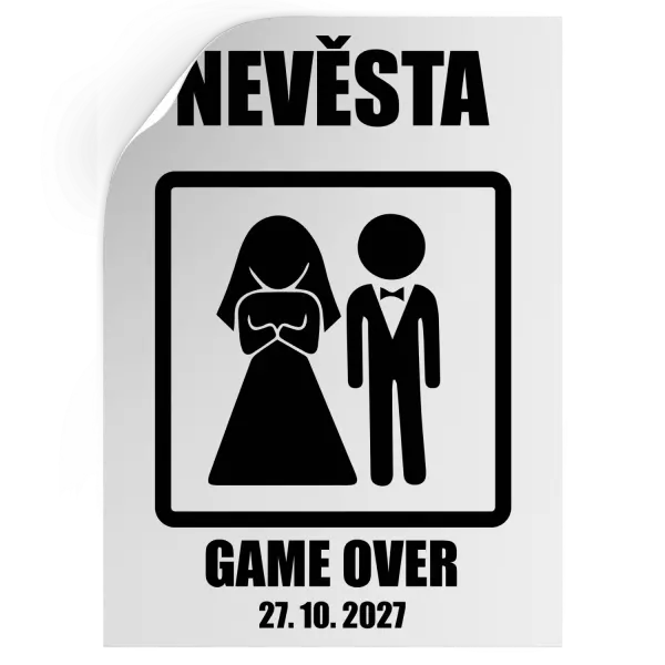 Samolepka Game over - nevěsta s datem
